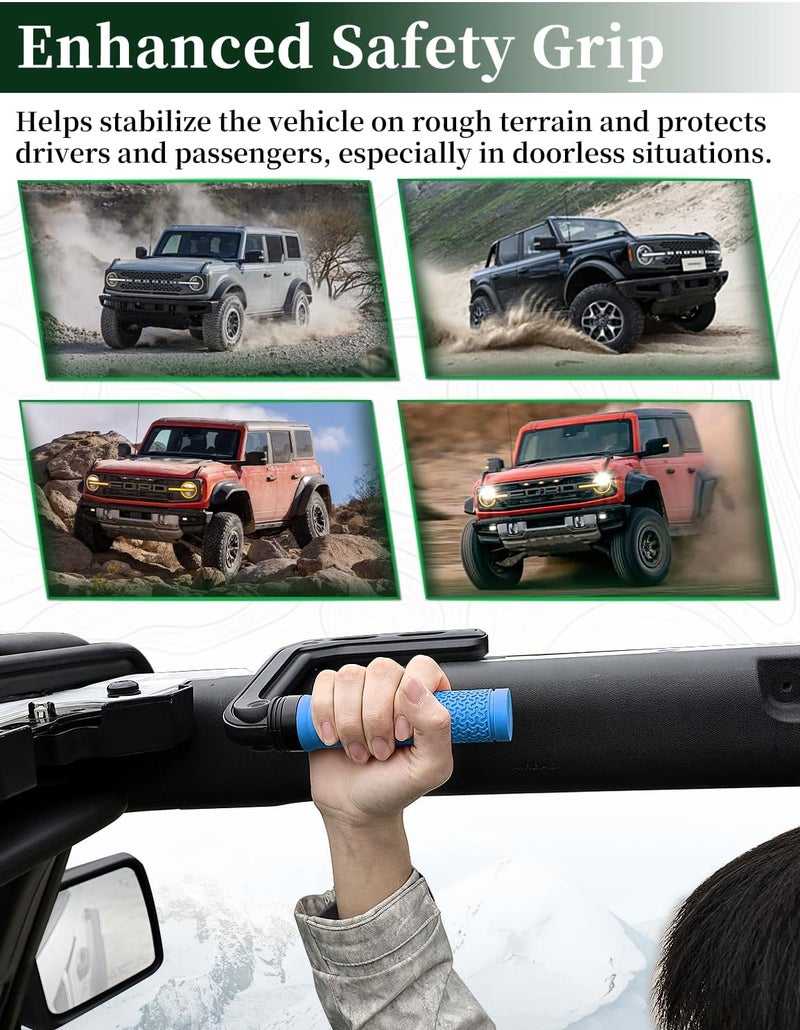 JROAD Bronco Aluminum Grab Handles Roll Bar Non-Slip Grip HandlesCompatible with Ford Bronco 2021-2025 Front or Rear Seat 4 Door Soft/Hard Top,Bronco Raptor Interior Accessories （2PCS/Blue） - Image 5